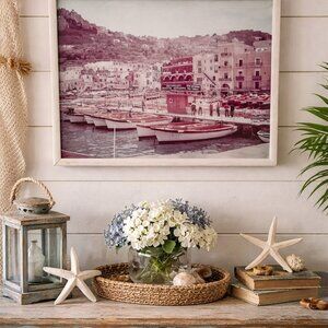 Vintage Framed Photograph – Capri Italy Harbor & Grotta Azzurra Boats – Mid-Cent
